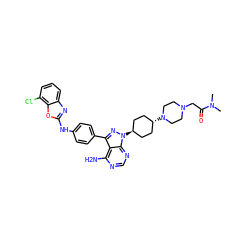 CN(C)C(=O)CN1CCN([C@H]2CC[C@H](n3nc(-c4ccc(Nc5nc6cccc(Cl)c6o5)cc4)c4c(N)ncnc43)CC2)CC1 ZINC000253920740