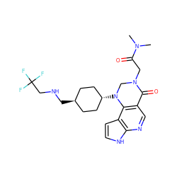 CN(C)C(=O)CN1CN([C@H]2CC[C@H](CNCC(F)(F)F)CC2)c2c(cnc3[nH]ccc23)C1=O ZINC001772595784