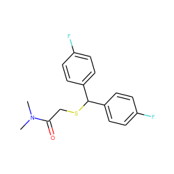 CN(C)C(=O)CSC(c1ccc(F)cc1)c1ccc(F)cc1 ZINC000066103003