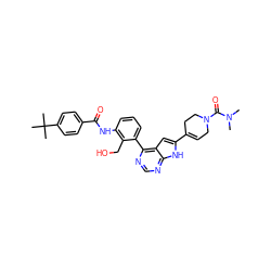 CN(C)C(=O)N1CC=C(c2cc3c(-c4cccc(NC(=O)c5ccc(C(C)(C)C)cc5)c4CO)ncnc3[nH]2)CC1 ZINC000143204940