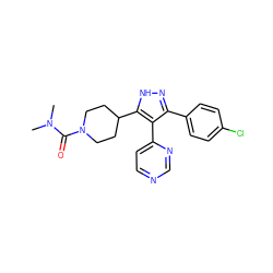 CN(C)C(=O)N1CCC(c2[nH]nc(-c3ccc(Cl)cc3)c2-c2ccncn2)CC1 ZINC000049116177