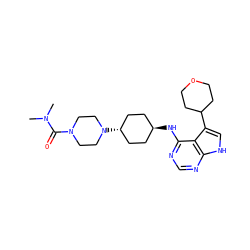 CN(C)C(=O)N1CCN([C@H]2CC[C@H](Nc3ncnc4[nH]cc(C5CCOCC5)c34)CC2)CC1 ZINC001772583367