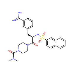 CN(C)C(=O)N1CCN(C(=O)[C@@H](Cc2cccc(C(=N)N)c2)NS(=O)(=O)c2ccc3ccccc3c2)CC1 ZINC000026839714