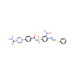 CN(C)C(=O)N1CCN(c2ccc(C(=O)NS(=O)(=O)c3ccc(NCCSc4ccccc4)c([N+](=O)[O-])c3)cc2)CC1 ZINC000028570781