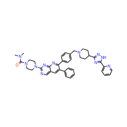 CN(C)C(=O)N1CCN(c2ncc3cc(-c4ccccc4)c(-c4ccc(CN5CCC(c6n[nH]c(-c7ccccn7)n6)CC5)cc4)nc3n2)CC1 ZINC000049823287