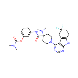 CN(C)C(=O)Oc1cccc(NC(=O)C2(N(C)C)CCN(c3ncnc4[nH]c5c(c34)CC(F)(F)CC5)CC2)c1 ZINC000653852833