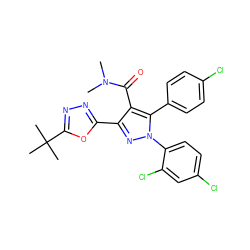 CN(C)C(=O)c1c(-c2nnc(C(C)(C)C)o2)nn(-c2ccc(Cl)cc2Cl)c1-c1ccc(Cl)cc1 ZINC000040895139