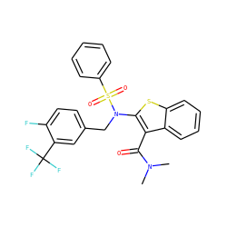 CN(C)C(=O)c1c(N(Cc2ccc(F)c(C(F)(F)F)c2)S(=O)(=O)c2ccccc2)sc2ccccc12 ZINC000115230099