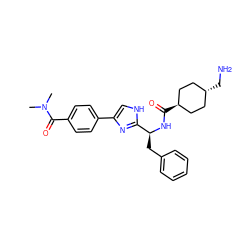 CN(C)C(=O)c1ccc(-c2c[nH]c([C@H](Cc3ccccc3)NC(=O)[C@H]3CC[C@H](CN)CC3)n2)cc1 ZINC000299830376