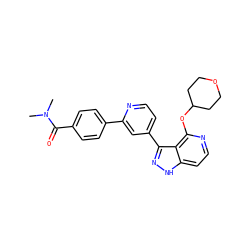 CN(C)C(=O)c1ccc(-c2cc(-c3n[nH]c4ccnc(OC5CCOCC5)c34)ccn2)cc1 ZINC000114773431