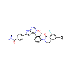 CN(C)C(=O)c1ccc(-c2cc3c(-c4cccc(-n5ccc6cc(C7CC7)cc(F)c6c5=O)c4CO)ncnc3[nH]2)cc1 ZINC000299870193