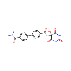 CN(C)C(=O)c1ccc(-c2ccc(C(=O)CC3(O)C(=O)NC(=O)NC3=O)cc2)cc1 ZINC000095577704