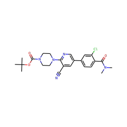 CN(C)C(=O)c1ccc(-c2cnc(N3CCN(C(=O)OC(C)(C)C)CC3)c(C#N)c2)cc1Cl ZINC000653829436