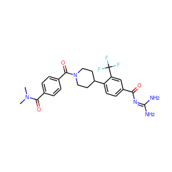 CN(C)C(=O)c1ccc(C(=O)N2CCC(c3ccc(C(=O)N=C(N)N)cc3C(F)(F)F)CC2)cc1 ZINC000095554225