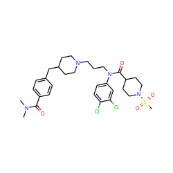 CN(C)C(=O)c1ccc(CC2CCN(CCCN(C(=O)C3CCN(S(C)(=O)=O)CC3)c3ccc(Cl)c(Cl)c3)CC2)cc1 ZINC000038156563