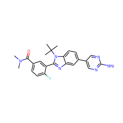 CN(C)C(=O)c1ccc(F)c(-c2nc3cc(-c4cnc(N)nc4)ccc3n2C(C)(C)C)c1 ZINC000143900554