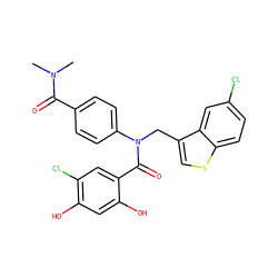 CN(C)C(=O)c1ccc(N(Cc2csc3ccc(Cl)cc23)C(=O)c2cc(Cl)c(O)cc2O)cc1 ZINC000653775789