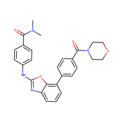 CN(C)C(=O)c1ccc(Nc2nc3cccc(-c4ccc(C(=O)N5CCOCC5)cc4)c3o2)cc1 ZINC000049037263