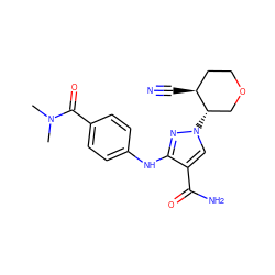 CN(C)C(=O)c1ccc(Nc2nn([C@H]3COCC[C@@H]3C#N)cc2C(N)=O)cc1 ZINC000220674131