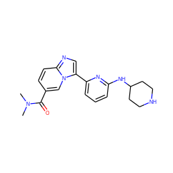 CN(C)C(=O)c1ccc2ncc(-c3cccc(NC4CCNCC4)n3)n2c1 ZINC000029044631