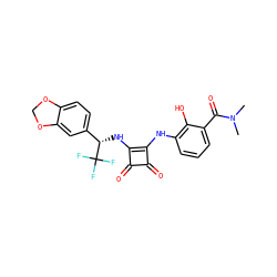 CN(C)C(=O)c1cccc(Nc2c(N[C@@H](c3ccc4c(c3)OCO4)C(F)(F)F)c(=O)c2=O)c1O ZINC000101177027