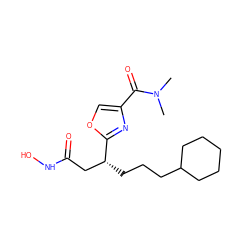 CN(C)C(=O)c1coc([C@H](CCCC2CCCCC2)CC(=O)NO)n1 ZINC000034281255