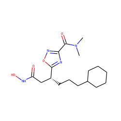 CN(C)C(=O)c1noc([C@H](CCCC2CCCCC2)CC(=O)NO)n1 ZINC000028701898