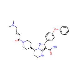 CN(C)C/C=C/C(=O)N1CCC([C@@H]2CCNc3c(C(N)=O)c(-c4ccc(Oc5ccccc5)cc4)nn32)CC1 ZINC001772626531