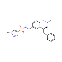 CN(C)C[C@@H](Cc1ccccc1)c1cccc(CNS(=O)(=O)c2cnn(C)c2)c1 ZINC000114247693