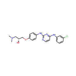 CN(C)C[C@@H](O)COc1ccc(Nc2nccc(Nc3cccc(Cl)c3)n2)cc1 ZINC000013537965