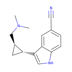 CN(C)C[C@@H]1C[C@H]1c1c[nH]c2ccc(C#N)cc12 ZINC000013673550