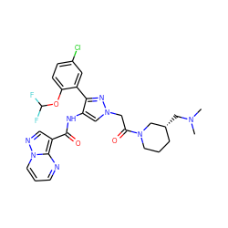 CN(C)C[C@@H]1CCCN(C(=O)Cn2cc(NC(=O)c3cnn4cccnc34)c(-c3cc(Cl)ccc3OC(F)F)n2)C1 ZINC001772569832