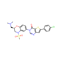 CN(C)C[C@@H]1CN(S(C)(=O)=O)c2cc(-n3cnc4cc(-c5ccc(Cl)cc5)sc4c3=O)ccc2O1 ZINC000038149720