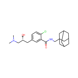 CN(C)C[C@H](O)Cc1ccc(Cl)c(C(=O)NCC23CC4CC(CC(C4)C2)C3)c1 ZINC000003986378