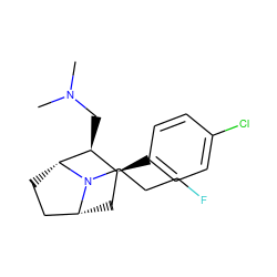 CN(C)C[C@H]1[C@@H](c2ccc(Cl)cc2)C[C@@H]2CC[C@H]1N2CCCF ZINC000084653328