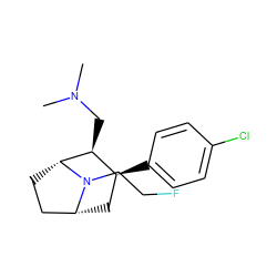 CN(C)C[C@H]1[C@@H](c2ccc(Cl)cc2)C[C@@H]2CC[C@H]1N2CCF ZINC000084652931