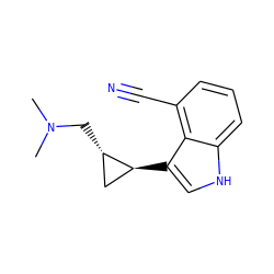 CN(C)C[C@H]1C[C@@H]1c1c[nH]c2cccc(C#N)c12 ZINC000013673557