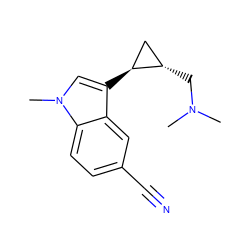 CN(C)C[C@H]1C[C@@H]1c1cn(C)c2ccc(C#N)cc12 ZINC000013673573