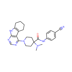 CN(C)C1(C(=O)Nc2ccc(C#N)cc2)CCN(c2ncnc3[nH]c4c(c23)CCCC4)CC1 ZINC000653848959