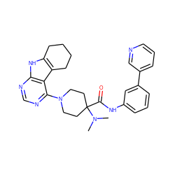 CN(C)C1(C(=O)Nc2cccc(-c3cccnc3)c2)CCN(c2ncnc3[nH]c4c(c23)CCCC4)CC1 ZINC000653851600