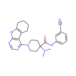 CN(C)C1(C(=O)Nc2cccc(C#N)c2)CCN(c2ncnc3[nH]c4c(c23)CCCC4)CC1 ZINC000653841660