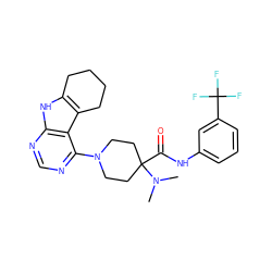 CN(C)C1(C(=O)Nc2cccc(C(F)(F)F)c2)CCN(c2ncnc3[nH]c4c(c23)CCCC4)CC1 ZINC000653856808