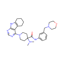 CN(C)C1(C(=O)Nc2cccc(CN3CCOCC3)c2)CCN(c2ncnc3[nH]c4c(c23)CCCC4)CC1 ZINC000653841684