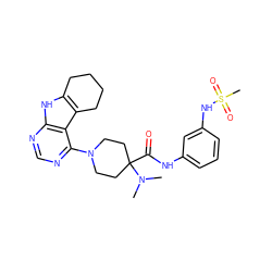 CN(C)C1(C(=O)Nc2cccc(NS(C)(=O)=O)c2)CCN(c2ncnc3[nH]c4c(c23)CCCC4)CC1 ZINC000653853293