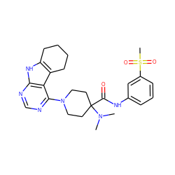 CN(C)C1(C(=O)Nc2cccc(S(C)(=O)=O)c2)CCN(c2ncnc3[nH]c4c(c23)CCCC4)CC1 ZINC000653853281