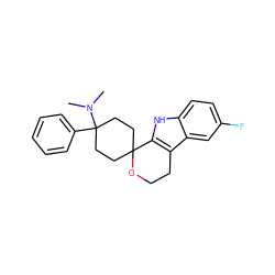 CN(C)C1(c2ccccc2)CCC2(CC1)OCCc1c2[nH]c2ccc(F)cc12 ZINC000003950145