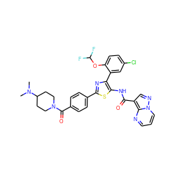 CN(C)C1CCN(C(=O)c2ccc(-c3nc(-c4cc(Cl)ccc4OC(F)F)c(NC(=O)c4cnn5cccnc45)s3)cc2)CC1 ZINC001772577636