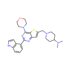 CN(C)C1CCN(Cc2cc3nc(-c4cccc5[nH]ccc45)nc(N4CCOCC4)c3s2)CC1 ZINC000038227398