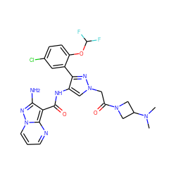 CN(C)C1CN(C(=O)Cn2cc(NC(=O)c3c(N)nn4cccnc34)c(-c3cc(Cl)ccc3OC(F)F)n2)C1 ZINC001772635433