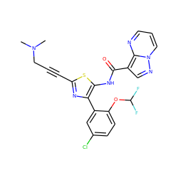 CN(C)CC#Cc1nc(-c2cc(Cl)ccc2OC(F)F)c(NC(=O)c2cnn3cccnc23)s1 ZINC001772602098